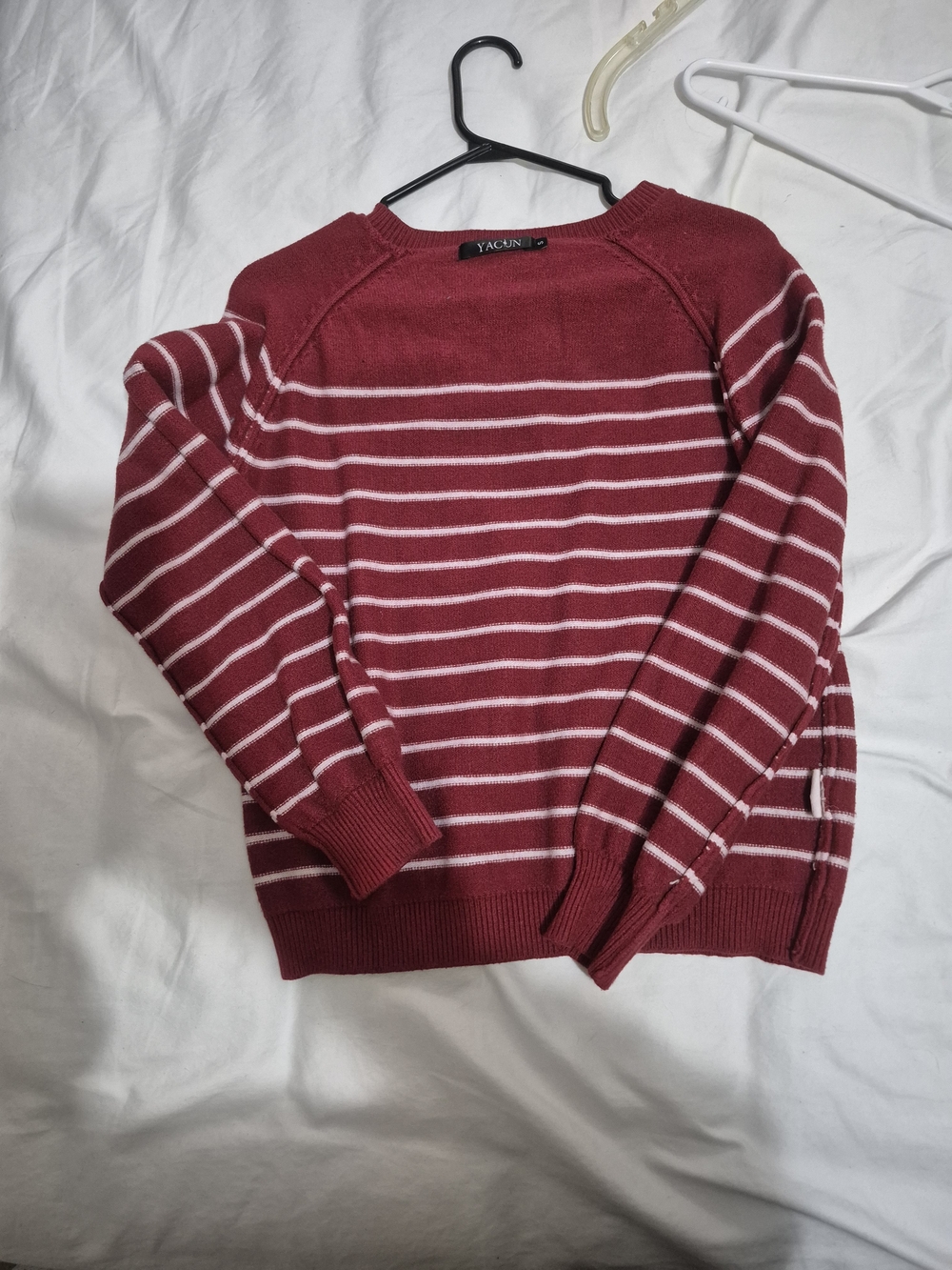 Striped Burgundy Crewneck Sweater with White Bands